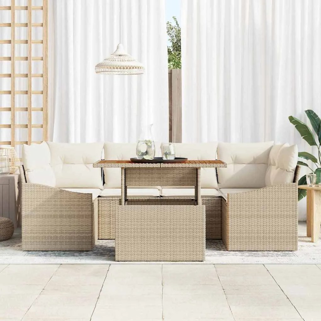vidaXL Σετ Καναπέ Κήπου με αποθήκευση 7 pcs Μπεζ Πολυ ράταν