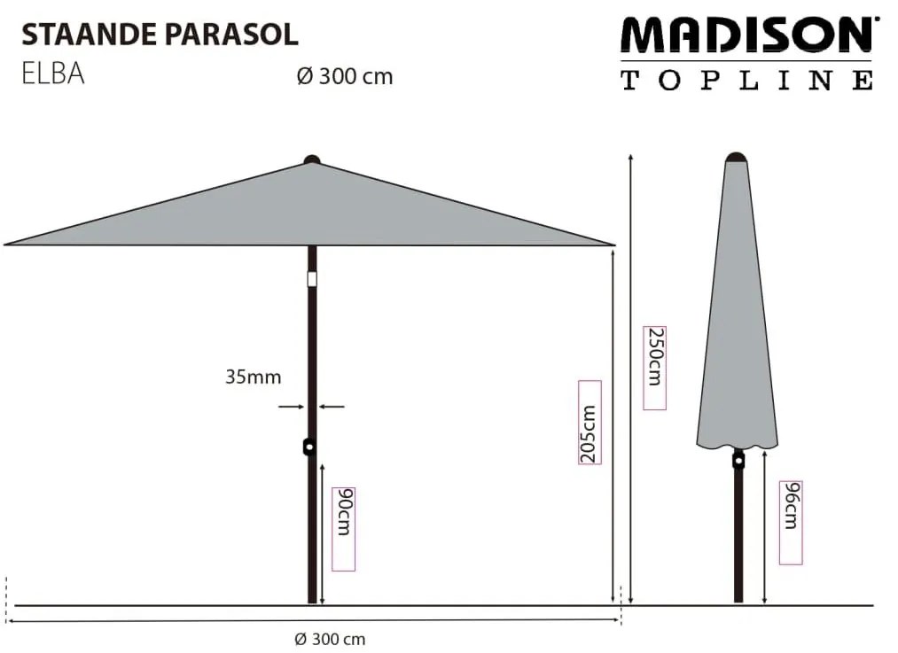 Madison Ομπρέλα Κήπου Elba Γκρι 300 εκ. - Γκρι