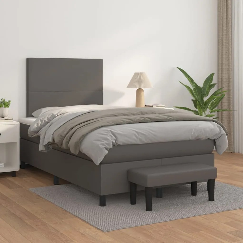 vidaXL Κρεβάτι Boxspring με Στρώμα Γκρι 120x200εκ. από Συνθετικό Δέρμα