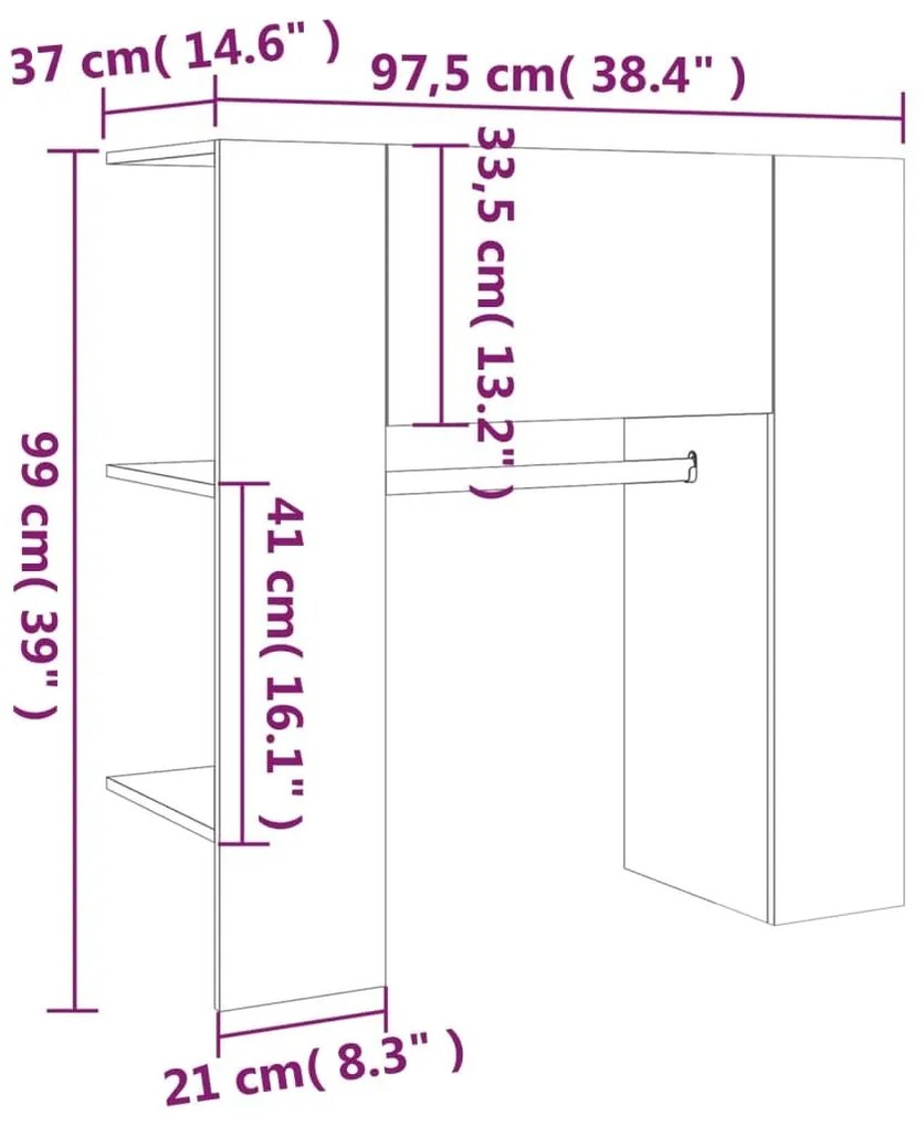 Ντουλάπι Διαδρόμου Γκρι Sonoma 97,5 x 37 x 99 εκ. Επεξεργ. Ξύλο - Γκρι