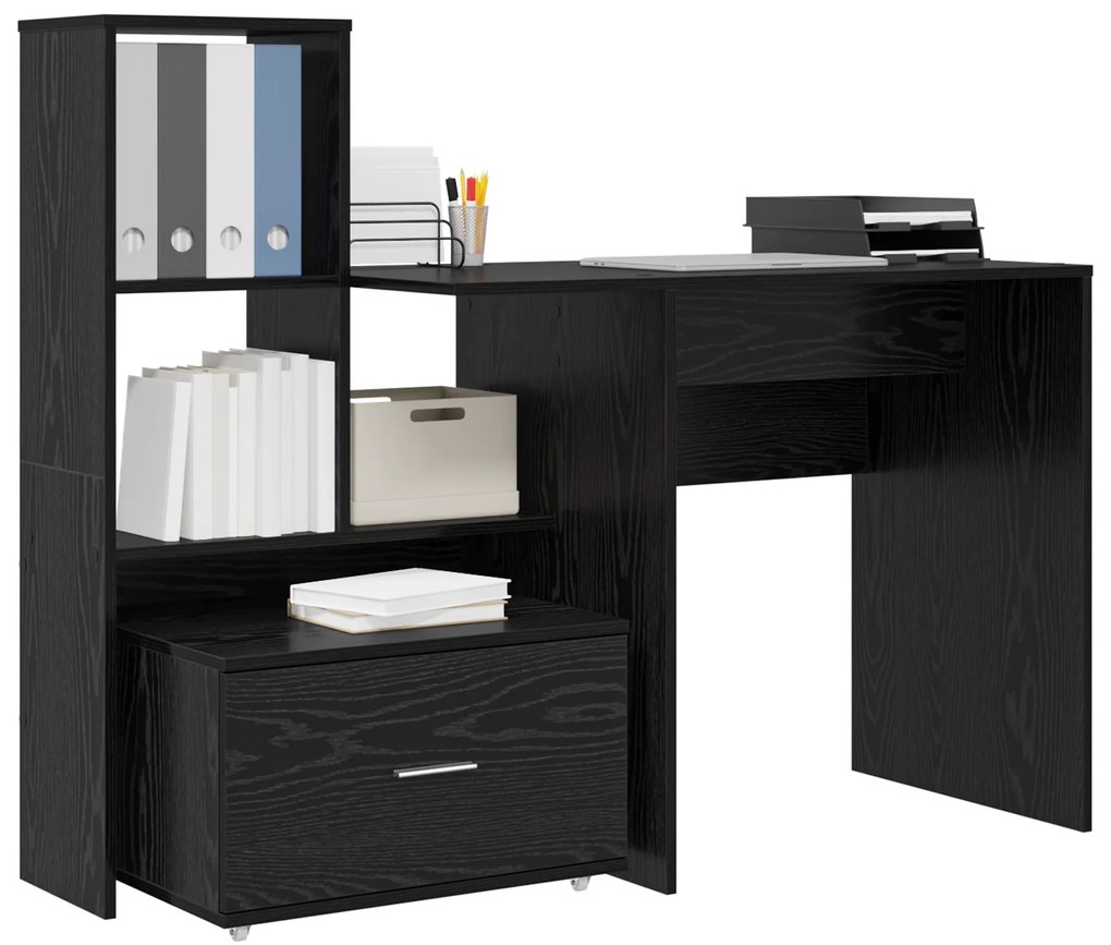 vidaXL Γραφείο Μαύρη δρυς 131.5 x 50 x 106.5 εκ. Επεξεργασμένο ξύλο
