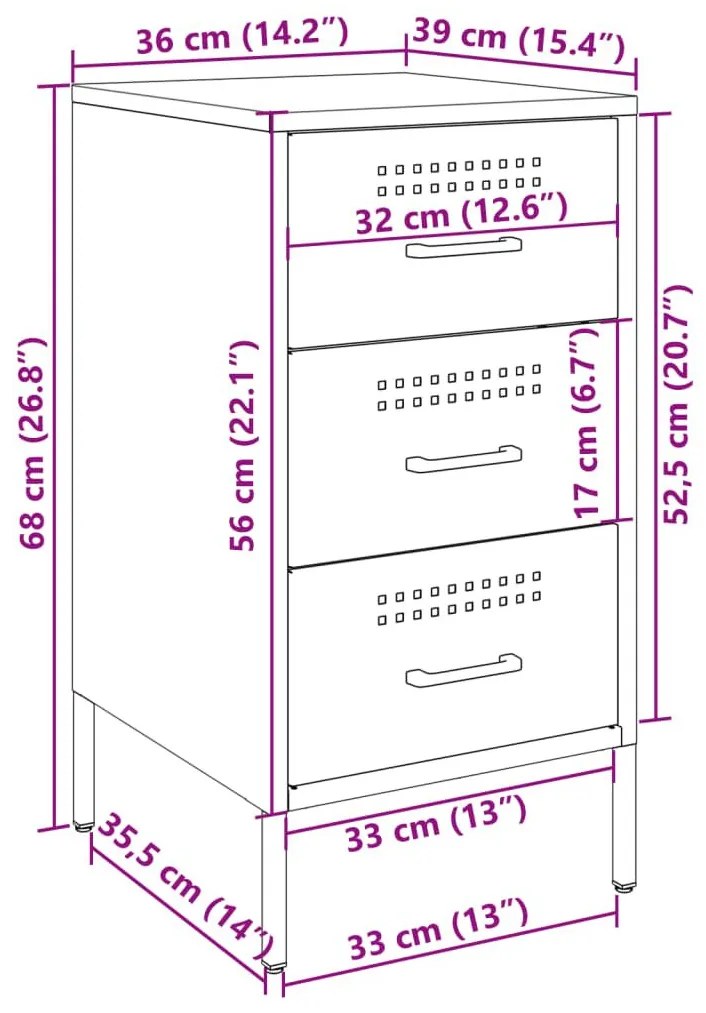 Κομοδίνο Ροζ 36x39x68 εκ. από Χάλυβα - Ροζ