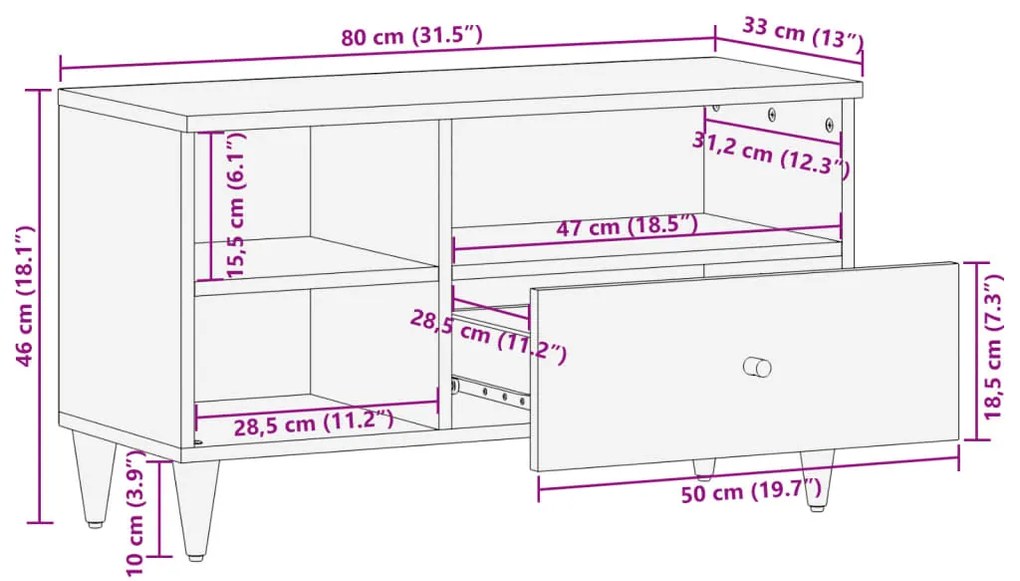 ΈΠΙΠΛΟ ΤΗΛΕΟΡΑΣΗΣ 80 X 33 X 46 ΕΚ. ΑΠΟ ΜΑΣΙΦ ΞΥΛΟ ΜΑΝΓΚΟ 358337