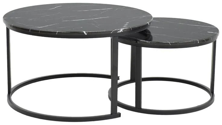 Τραπεζάκι σαλονιού Revelon σετ 2τεμ MDF σε όψη Μαύρου Μάρμαρου 80x80x45εκ. 80x80x45 εκ.