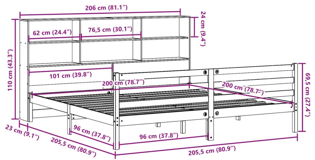 ΚΡΕΒΑΤΙ ΒΙΒΛΙΟΘΗΚΗ ΧΩΡΙΣ ΣΤΡΩΜΑ 200X200 ΕΚ ΜΑΣΙΦ ΞΥΛΟ ΠΕΥΚΟΥ 3321907