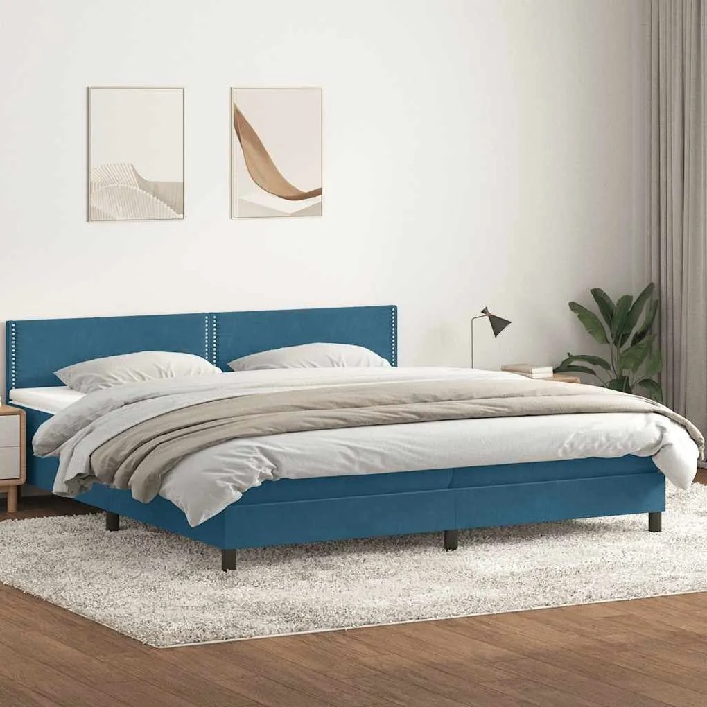 Κρεβάτι Boxspring με Στρώμα Σκούρο Μπλε 200x220 εκ. Βελούδινο - Μπλε