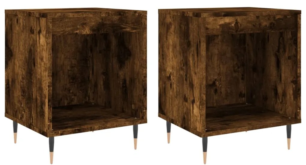 vidaXL Κομοδίνα 2 τεμ. Καπνιστή Δρυς 40 x 35 x 50 εκ. Επεξεργ. Ξύλο
