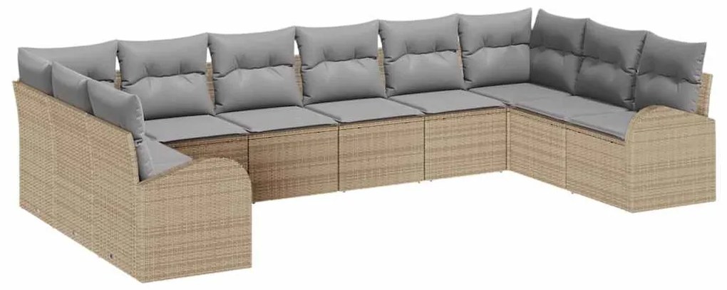 vidaXL Σετ Καναπέ Κήπου με μαξιλάρι 10 pcs Μπεζ, Ανοιχτό Γκρι