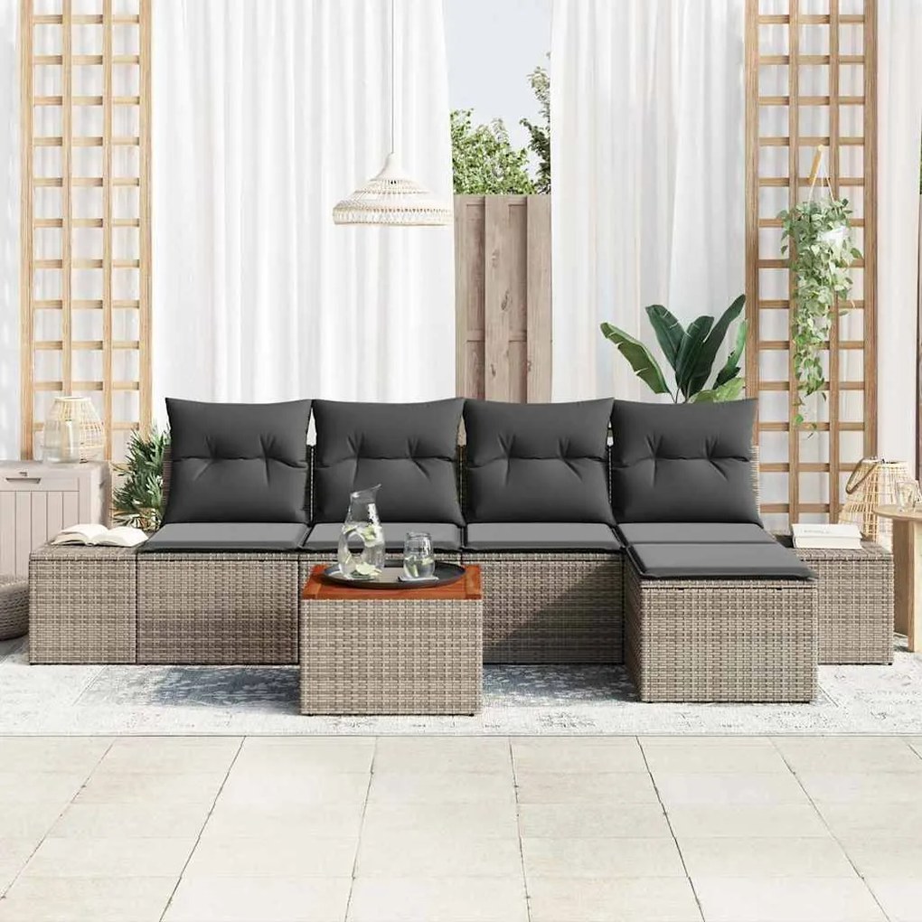 vidaXL Σετ Καναπέ Κήπου με μαξιλάρι 6 pcs Γκρι Πολυ ράταν