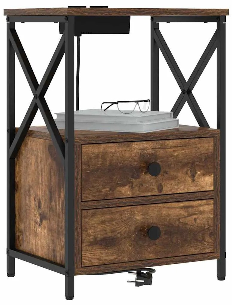 vidaXL Κομοδίνο με συρτάρι 2 pcs Καπνιστό Δρύς 40 x 31 x 60 εκ.