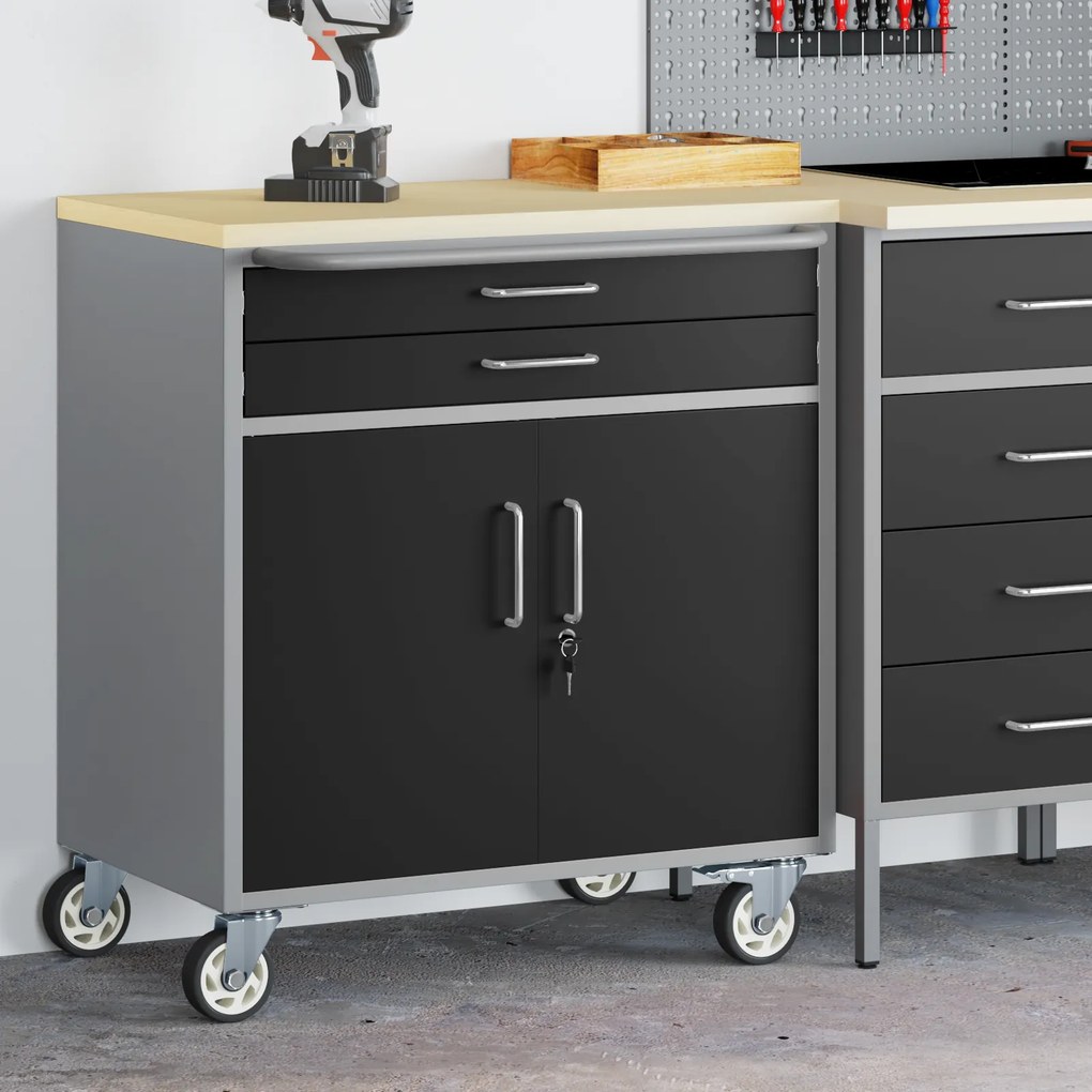 vidaXL Εργαστήριο με συρτάρι Μαύρο και γκρι 75 x 45 x 85 εκ.
