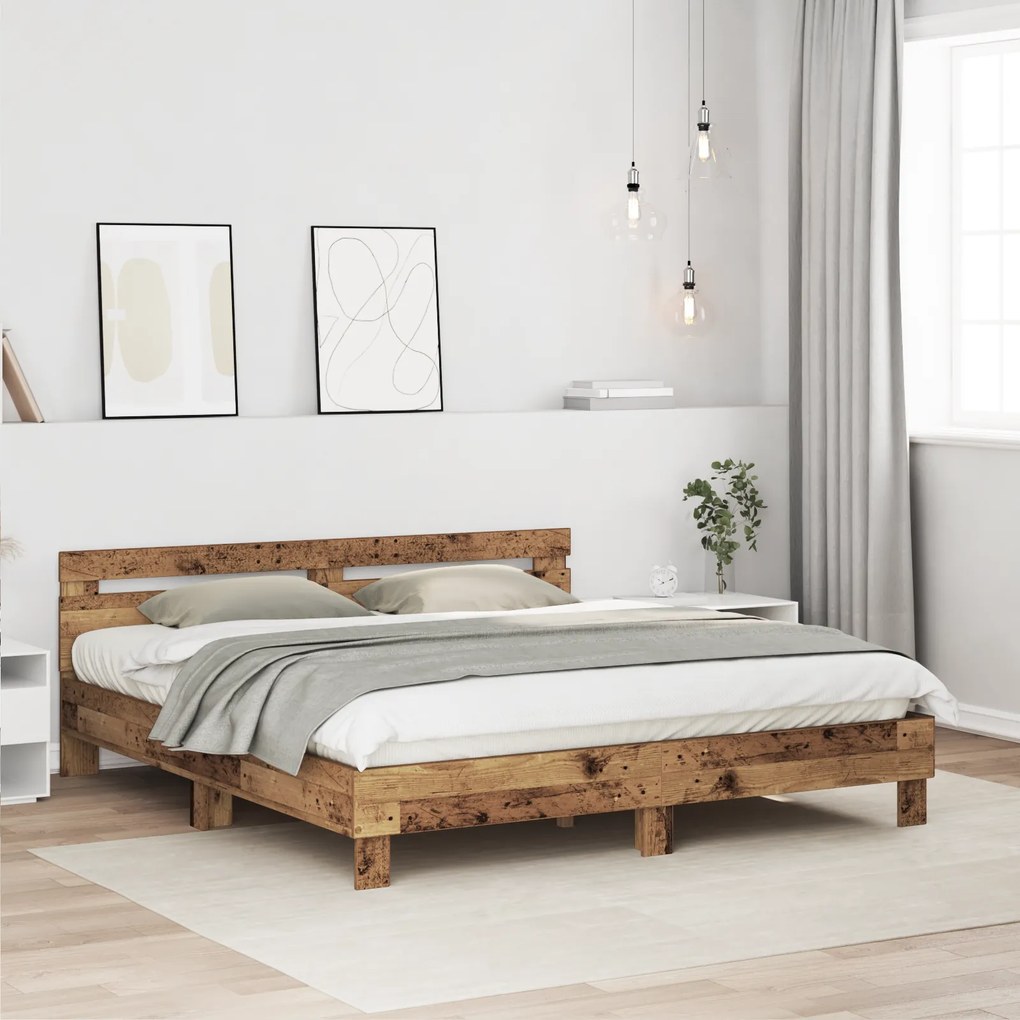 vidaXL Σκελετός Κρεβατιού Παλιό Ξύλο 180 x 200 cm Επεξεργασμένο ξύλο