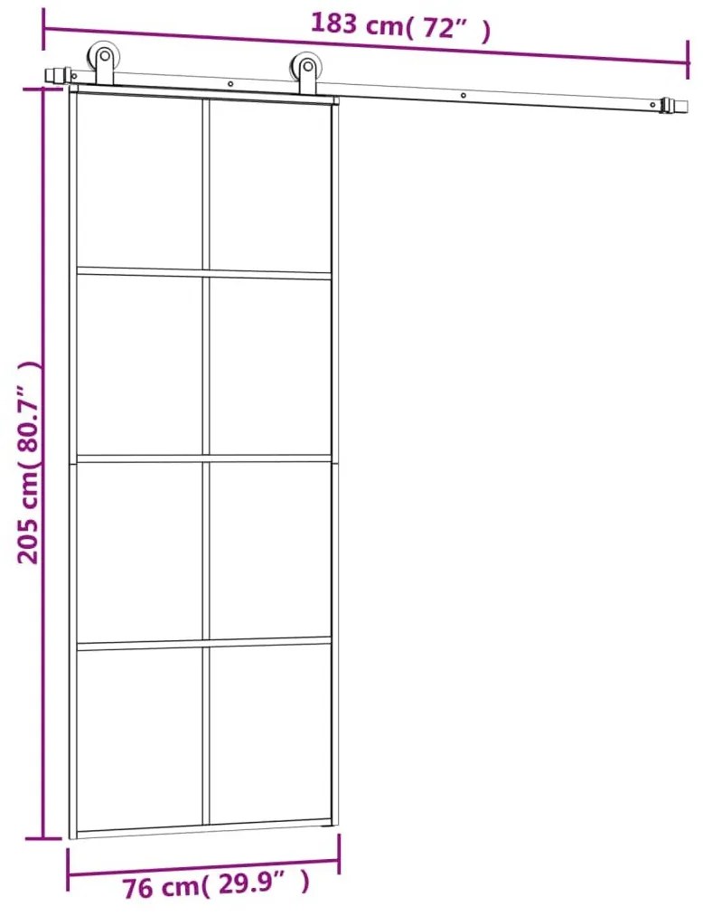 Συρόμενη Πόρτα με Μηχανισμό 76x205 εκ. Γυαλί ESG &amp; Αλουμίνιο - Μαύρο