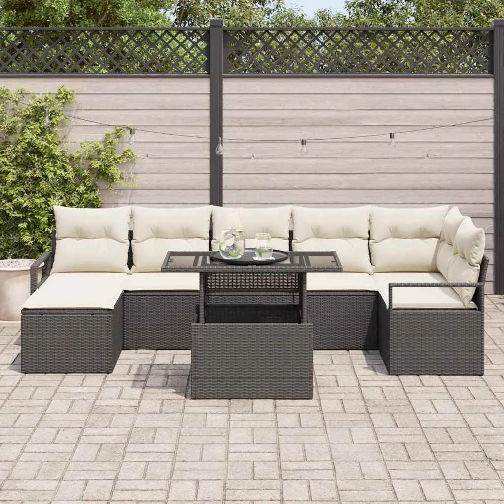 vidaXL Σετ Καναπέ Κήπου με μαξιλάρι 8 pcs Μαύρο και κρεμ