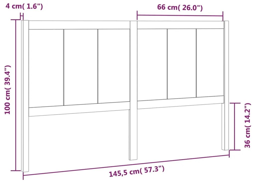 vidaXL Κεφαλάρι Κρεβατιού Μαύρο 145,5x4x100 εκ. από Μασίφ Ξύλο Πεύκου