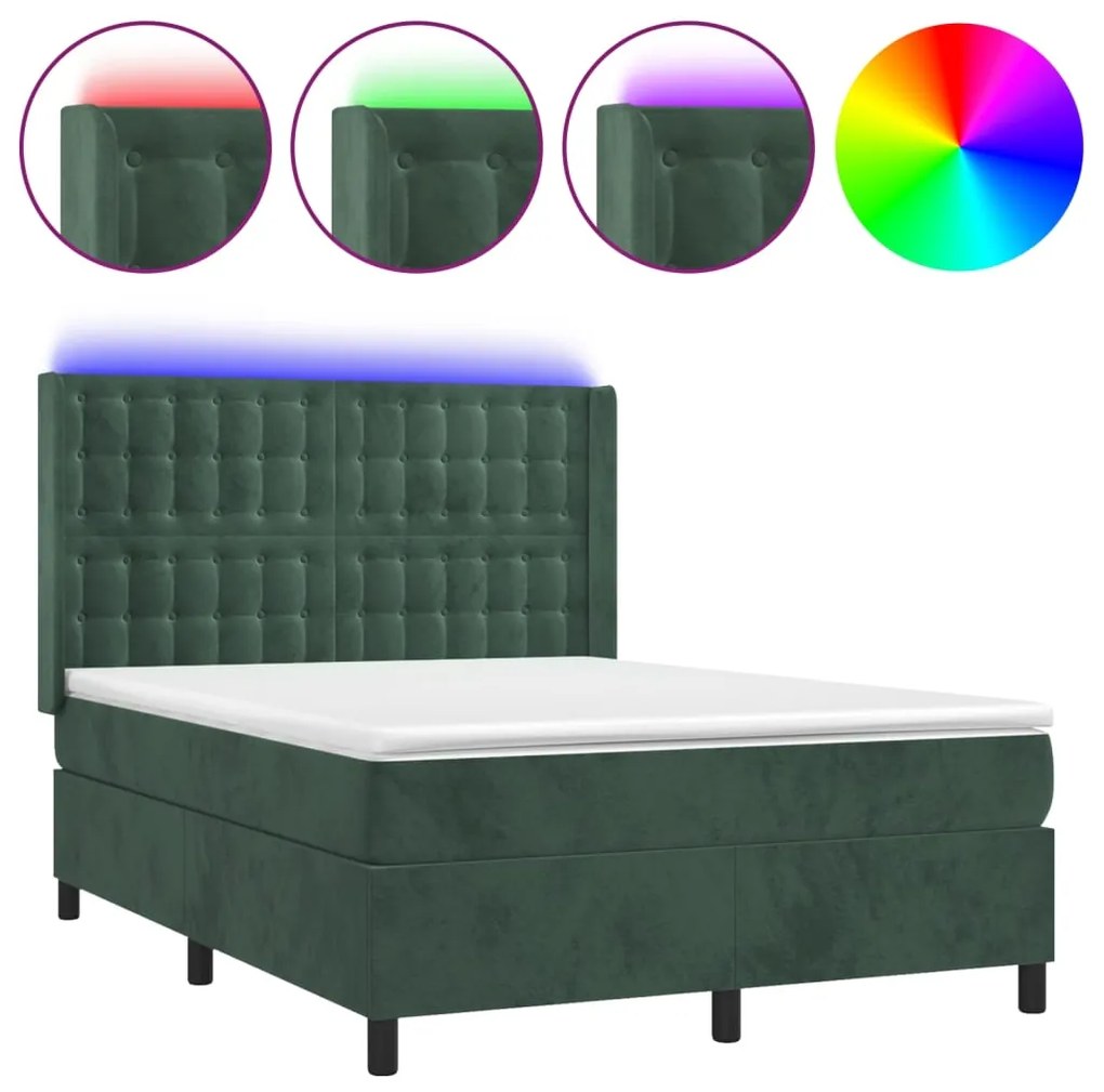 ΚΡΕΒΑΤΙ BOXSPRING ΜΕ ΣΤΡΩΜΑ &amp; LED ΣΚ. ΠΡΑΣΙΝΟ 140X200ΕΚ ΒΕΛΟΥΔΟ 3139808