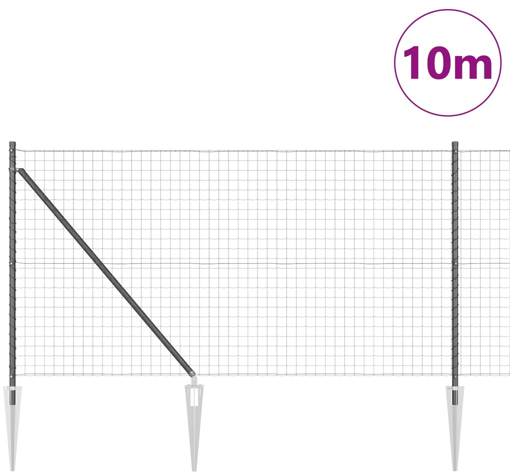 vidaXL Euro Fence με 7 Άγκυρες 1x10 μ Γαλβανισμένος Χάλυβας Γκρι