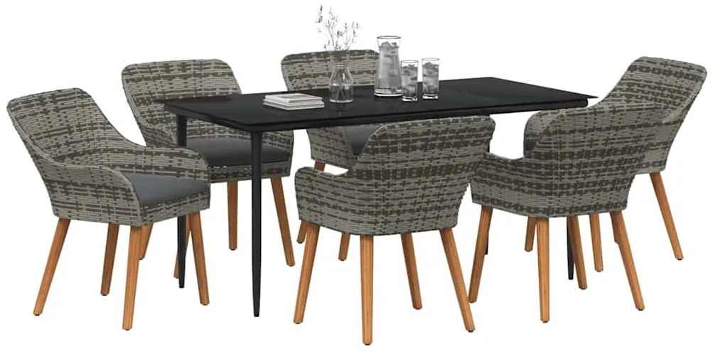 vidaXL Σέτ φαγητού για κήπο με μαξιλάρι 7 pcs Γκρι συνθετικό ρατάν