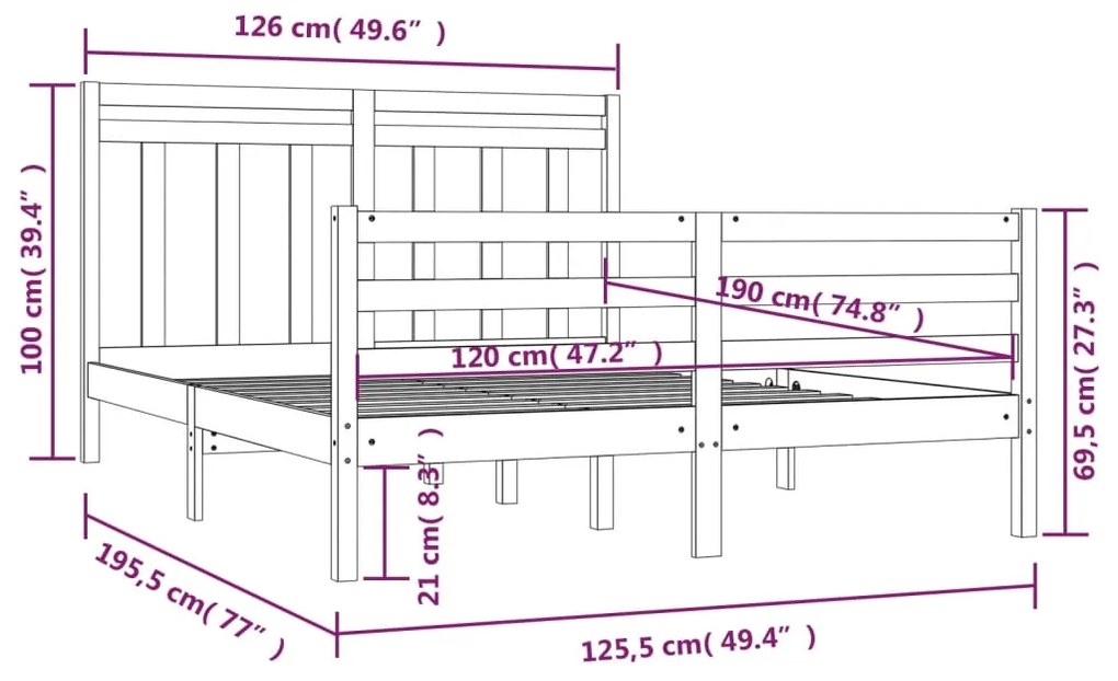 ΠΛΑΙΣΙΟ ΚΡΕΒΑΤΙΟΥ 120 X 190 ΕΚ. ΑΠΟ ΜΑΣΙΦ ΞΥΛΟ 4FT SMALL DOUBLE 3105285