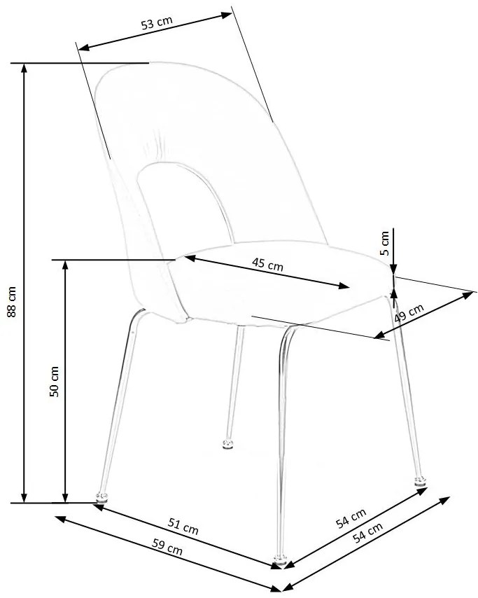 Επενδυμένη καρέκλα K385 54x59x88 Μαύρο βελούδο DIOMMI V-CH-K/385-KR-CZARNY 60-21103