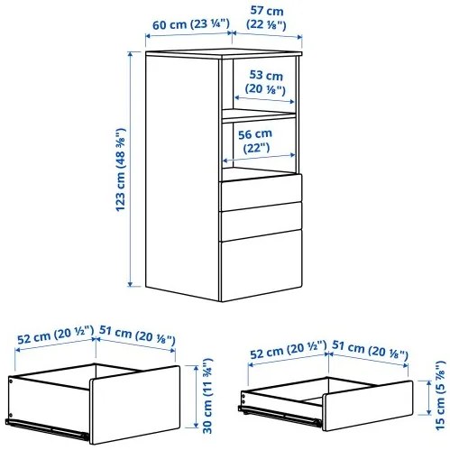 SMASTAD/PLATSA βιβλιοθήκη με 3 συρτάρια, 60x57x123 cm 295.446.71