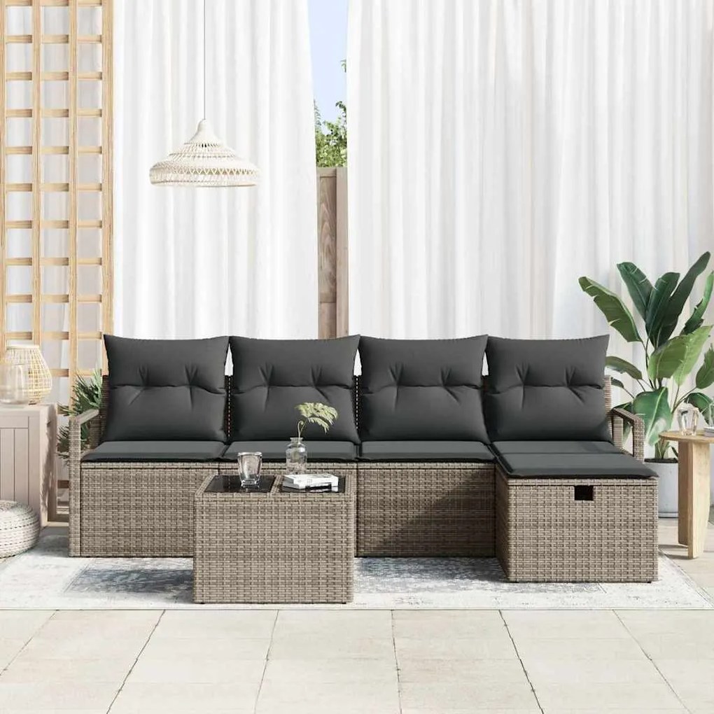 vidaXL Σετ Καναπέ Κήπου 6 pcs Γκρι 230 x 117 x 85 εκ. Πολυ ράταν