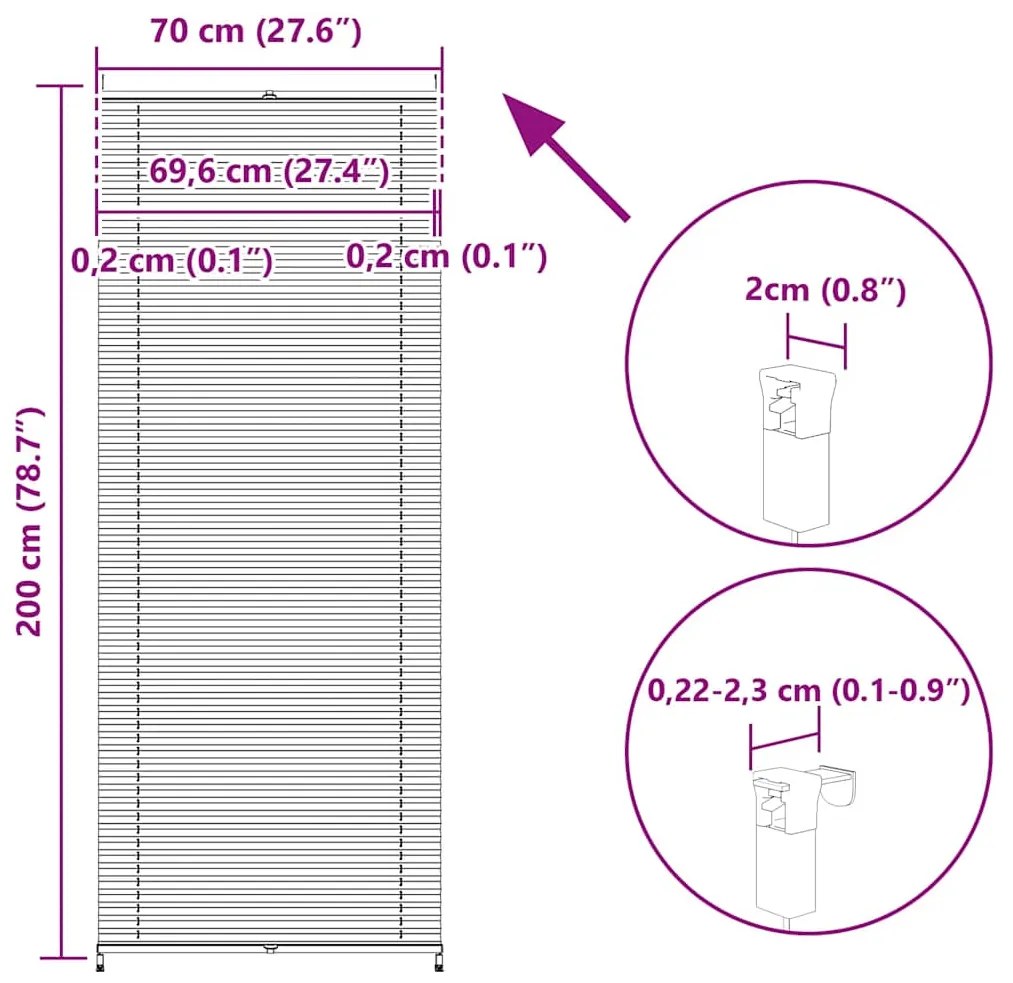 Πλισέ στόρι σκίασης 70x200cm Λευκό 240600