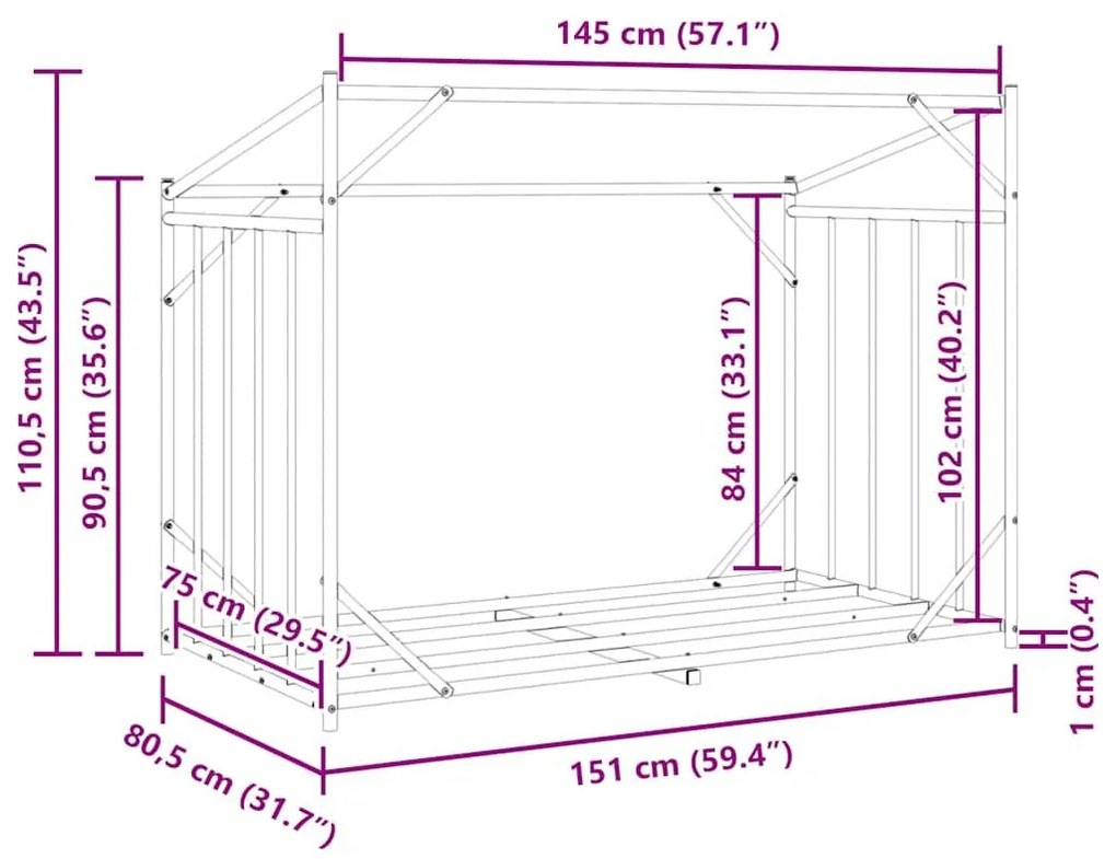 Ράφι για καυσόξυλα με κάλυμμα βροχής 151x80,5x110,5 εκ. - Μαύρο