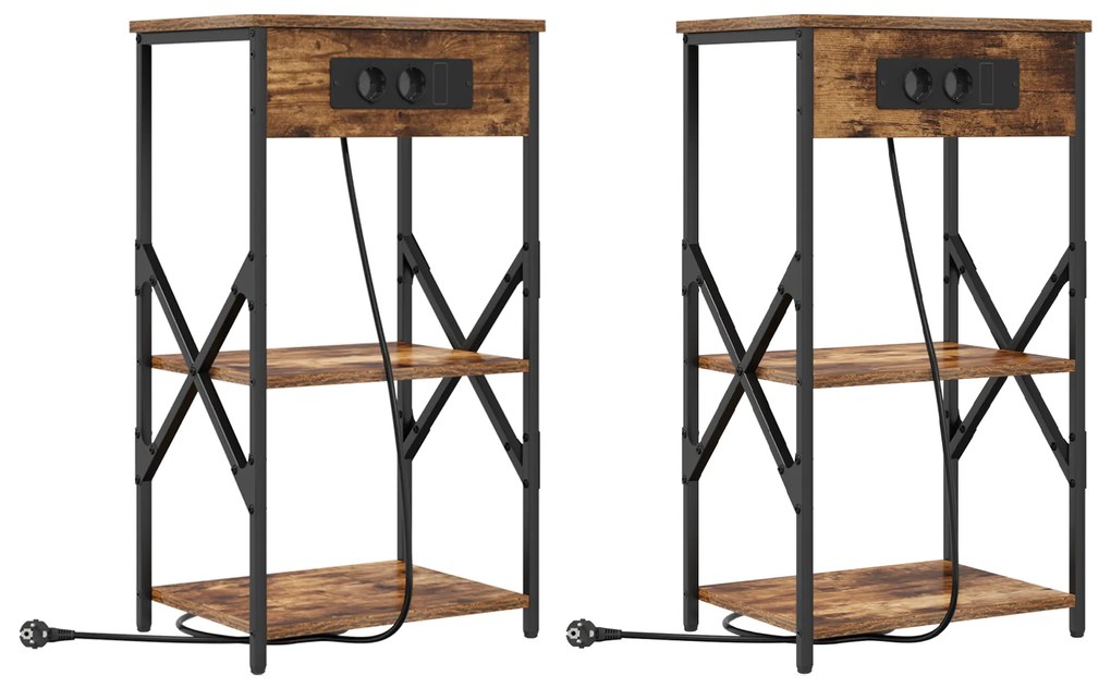 vidaXL Κουτιά Κρεβατοκάμαρας 2 pcs Καπνιστή δρυς 41 x 31 x 76 εκ.