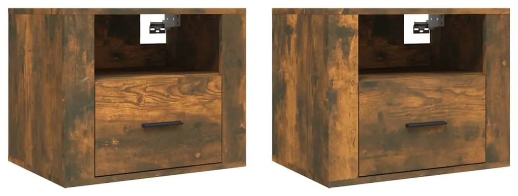 vidaXL Κομοδίνα Επιτοίχια 2 τεμ. Καπνιστή Δρυς 50x36x40 εκ.