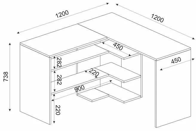 ΓΡΑΦΕΙΟ ΕΡΓΑΣΙΑΣ STYLO MEGAPAP ΧΡΩΜΑ SAPPHIRE OAK -  ΑΝΘΡΑΚΙ 120X120X73,8ΕΚ.