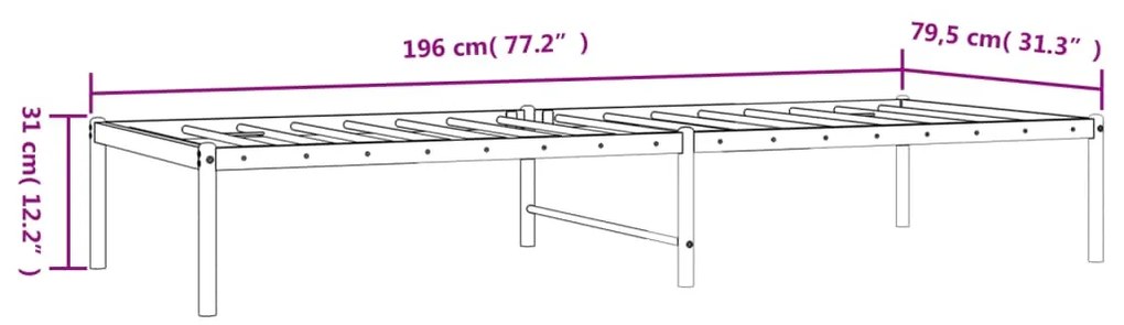 vidaXL Πλαίσιο Κρεβατιού Λευκό 75 x 190 εκ. Μεταλλικό
