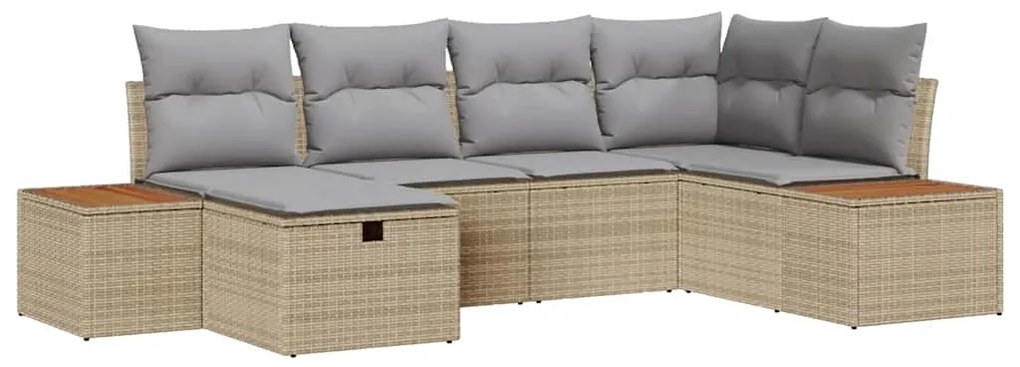 vidaXL Σετ Καναπέ Κήπου με μαξιλάρι 6 pcs Μπεζ Πολυ ράταν