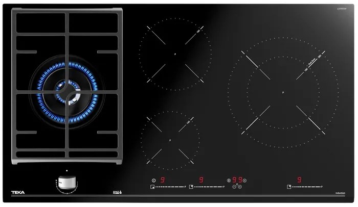 Teka JZC 94313 ABN Κεραμική εστία με συνδυασμό εστιών γκαζιού &amp; επαγωγής 90cm Μαύρη