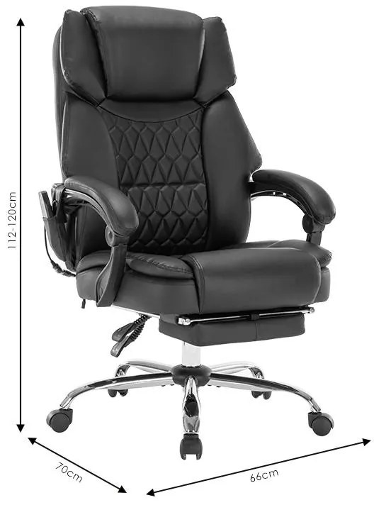 Καρέκλα γραφείου διευθυντή Thrive Premium Quality μηχανισμός massage-θερμαινόμενη πλάτη pu μαύρο 66x70x120 εκ.