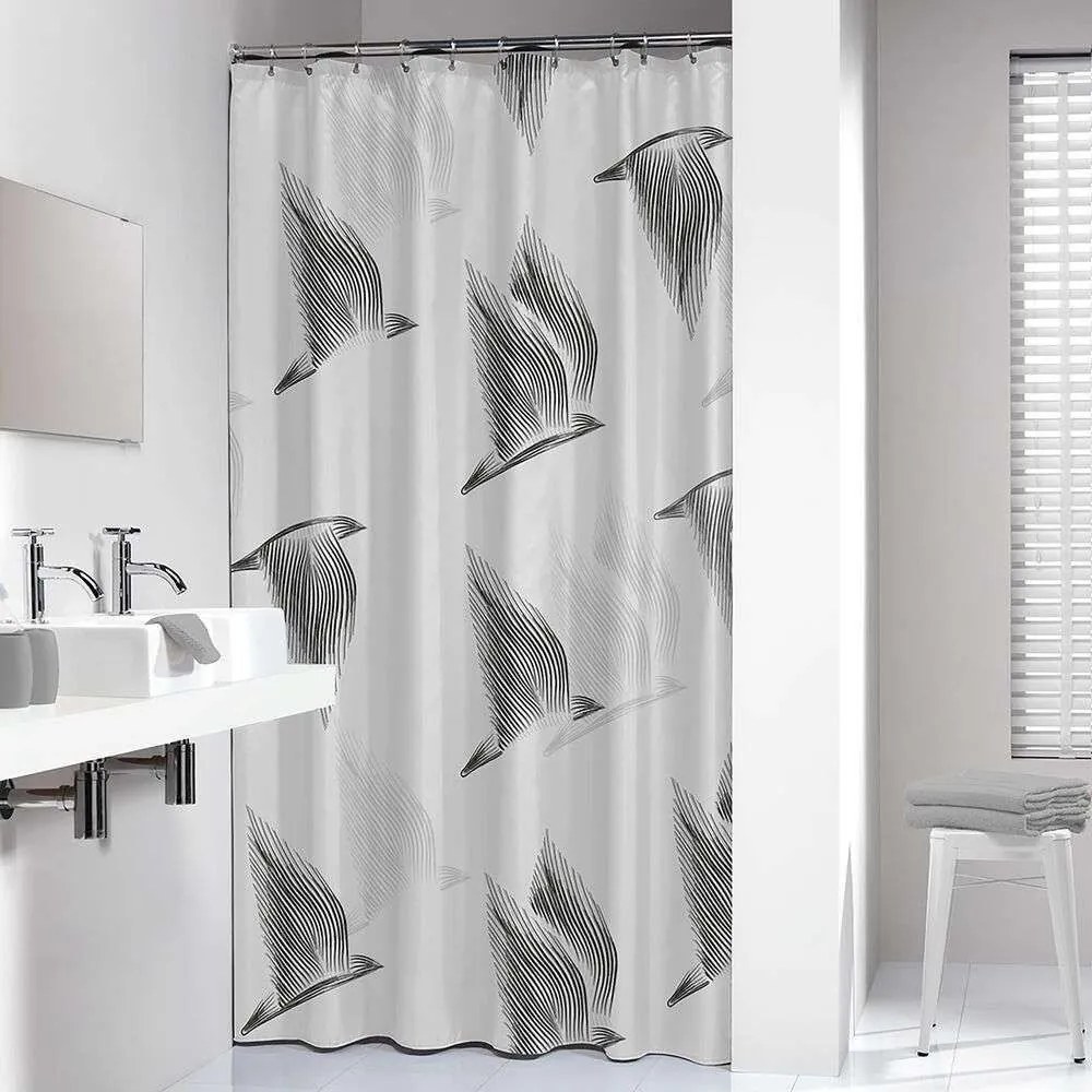 Κουρτίνα Μπάνιου Υφασμάτινη Birds Black Sealskin 180Πx200Υ Πολυέστερ