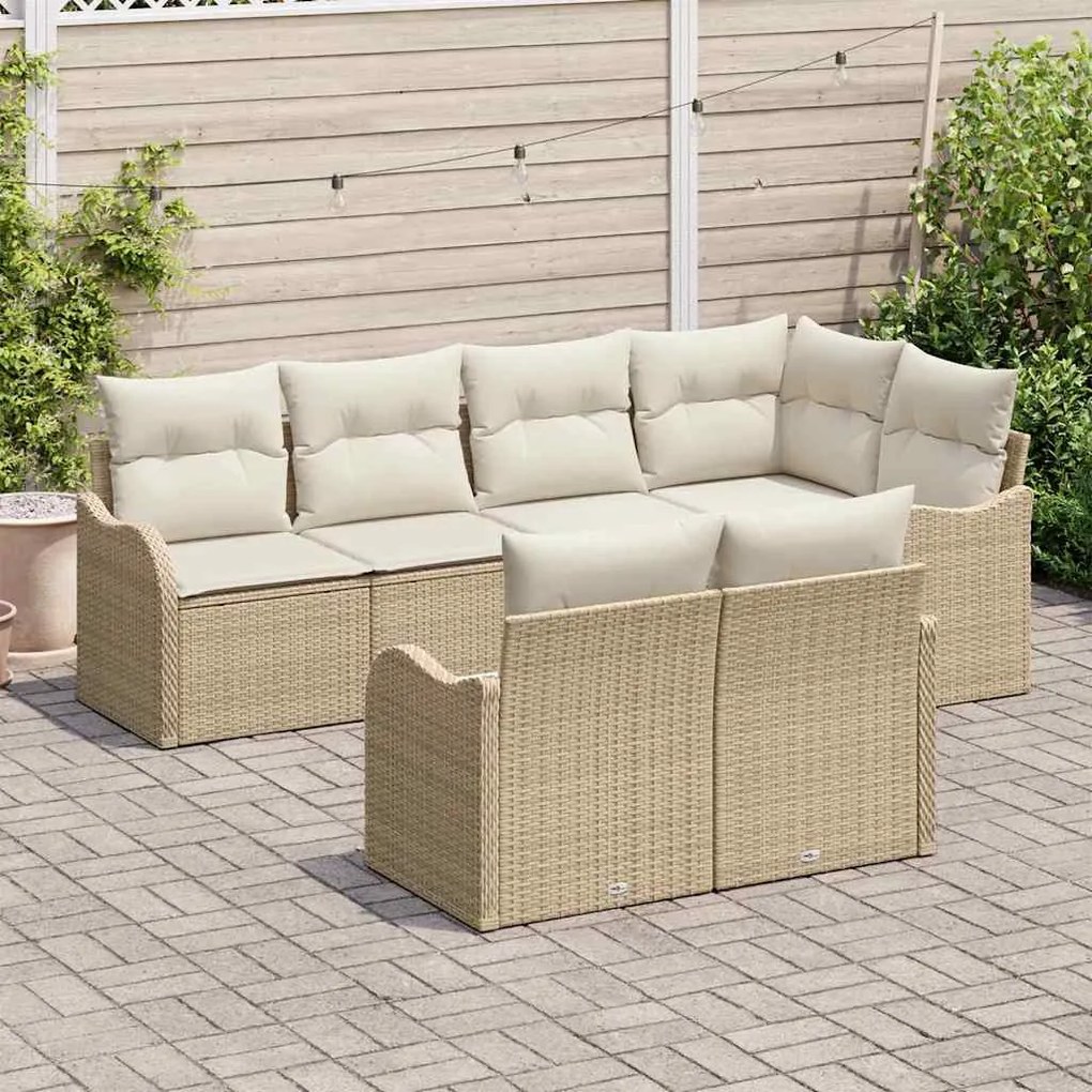 vidaXL Σετ Καναπέ Κήπου με μαξιλάρι 7 pcs Μπεζ Πολυ ράταν