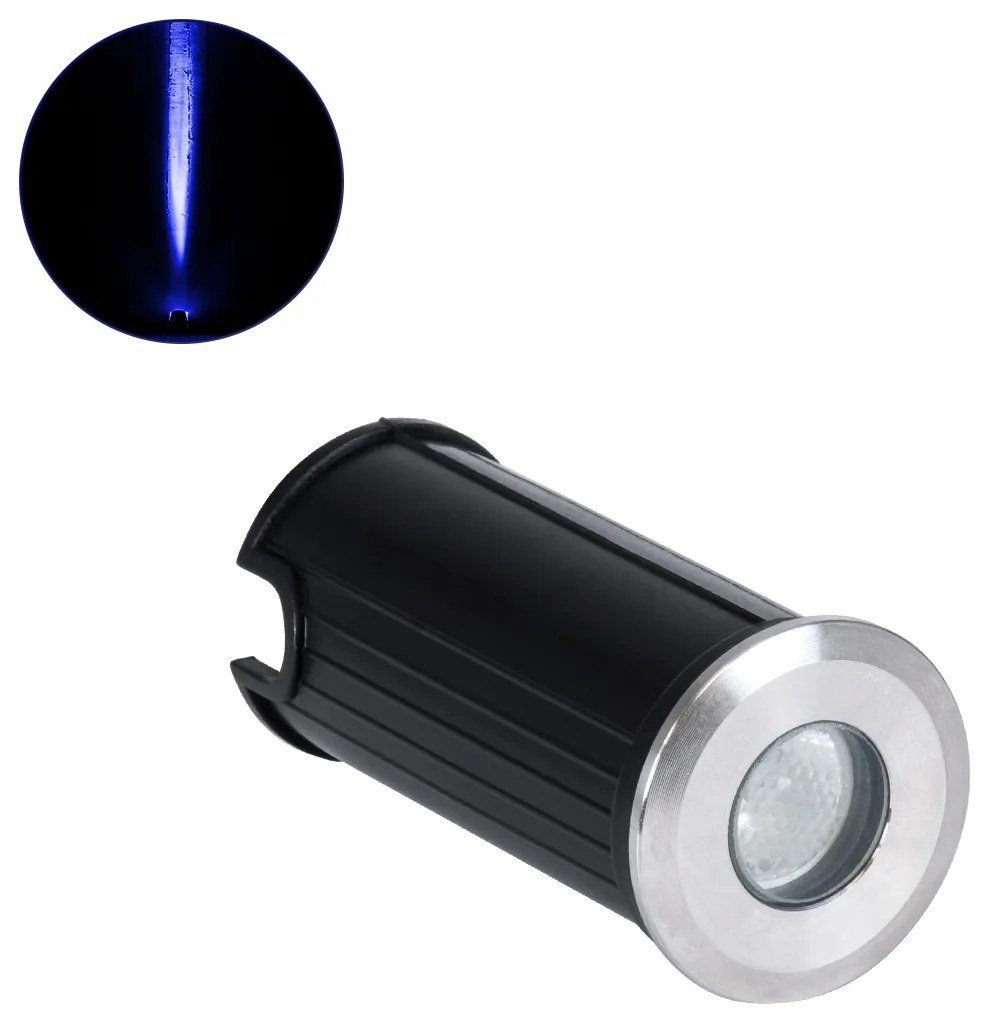 GloboStar UNDERGROUND-GENA 90199 Χωνευτό Φωτιστικό Σποτ Δαπέδου LED 1W 80lm 5° DC 24V Αδιάβροχο IP68 Φ3 x Υ6cm Μπλε - Ανοξείδωτο Ατσάλι - 3 Years Warranty - 90199