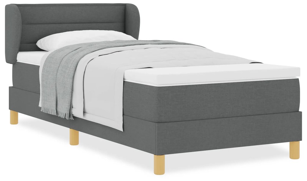 vidaXL Κρεβάτι Box Spring vitaXL με Στρώμα Σκούρο Γκρι 90x200 εκ Fabric
