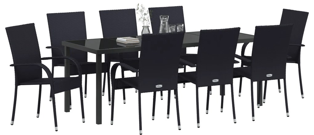 vidaXL Σέτ φαγητού για κήπο 9 pcs Μαύρο Ράτα PE
