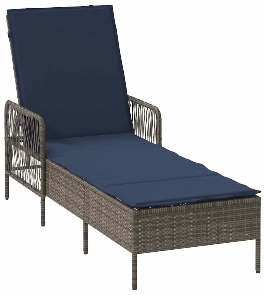 vidaXL Ξαπλώστρα Γκρι και Navy Blue 55 x 200 x 92 εκ. συνθετικό ρατάν