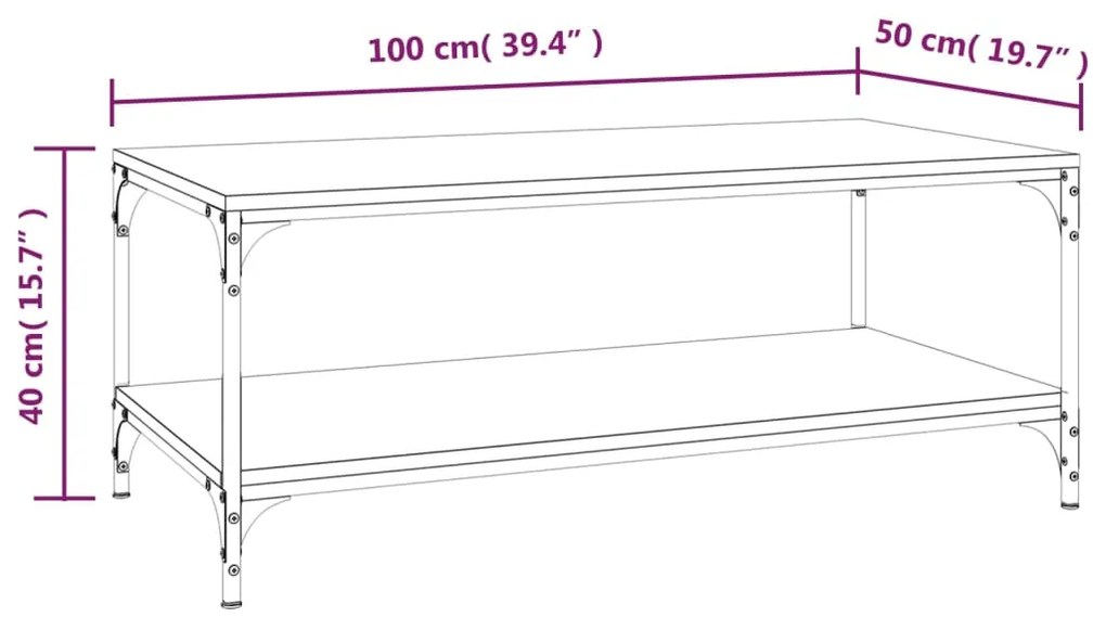 Τραπεζάκι Σαλονιού Γκρι Sonoma 100x50x40 εκ. Επεξεργασμένο Ξύλο - Γκρι