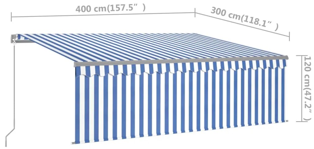 vidaXL Τέντα Συρόμενη Χειροκίνητη με Σκίαστρο Μπλε / Λευκό 4 x 3 μ.