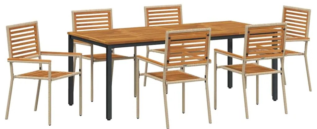 vidaXL Σέτ φαγητού για κήπο 7 pcs Μπεζ και καφέ συνθετικό ρατάν