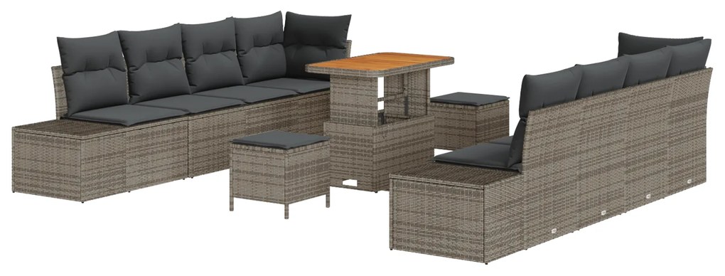 vidaXL 11 Piece Garden Sofa Set with Cushions Γκρι Πολυ Ρατάν Ακακία