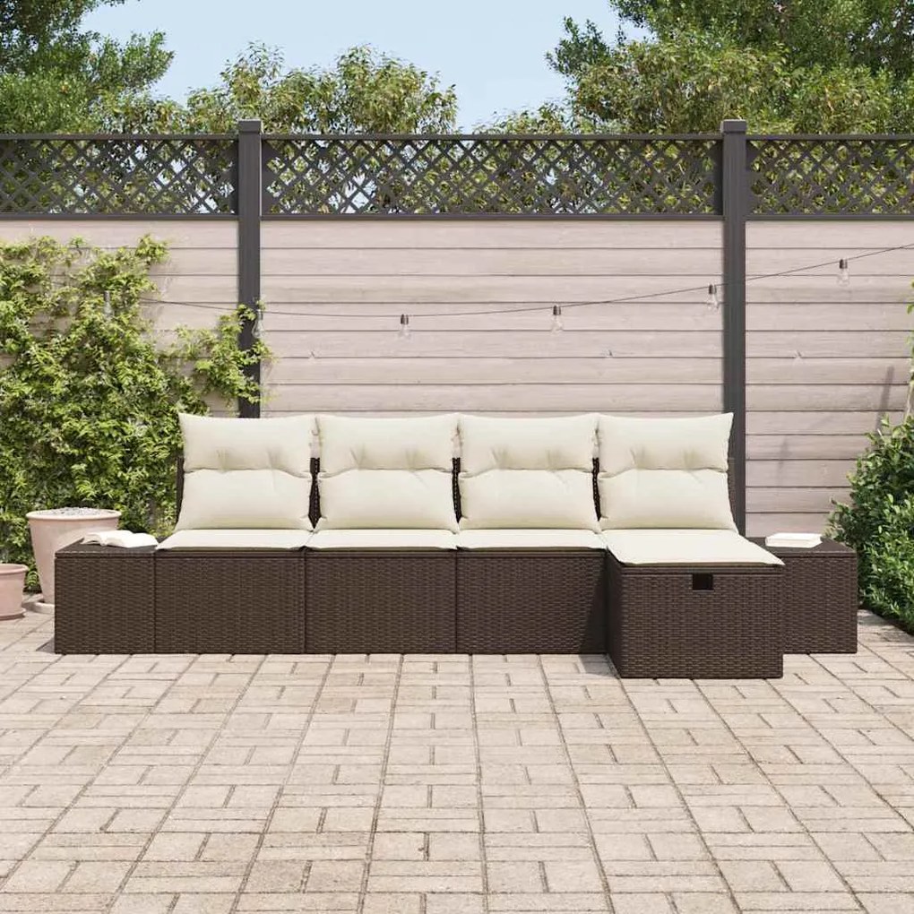 vidaXL Σετ Καναπέ Κήπου με μαξιλάρι 5 pcs Καφέ Πολυ ράταν