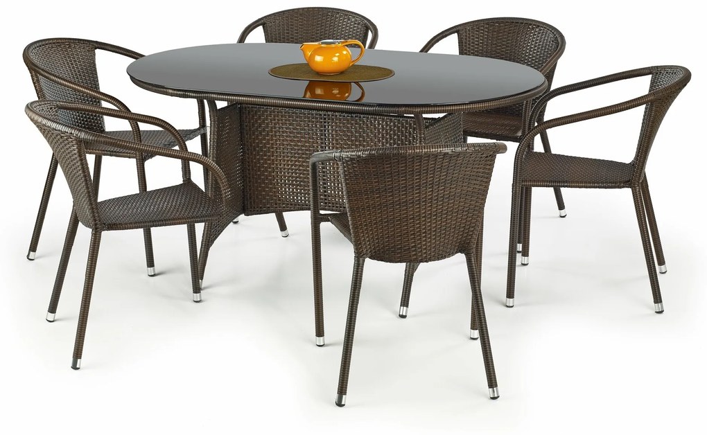 Τραπέζι εξωτερικού χώρου Houston 239, Επεξεργασμένο γυαλί, 74x90cm, 29 kg, Σκούρο καφέ, Μαύρο, Πλαστικό ψάθινο | Epipla1.gr