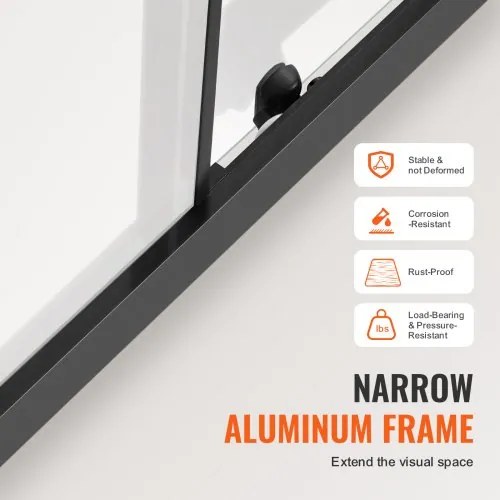 VEVOR Semi-frameless Shower Door 57.7-59&quot; x 70&quot; Tempered Glass 1/4&quot; Matte Black