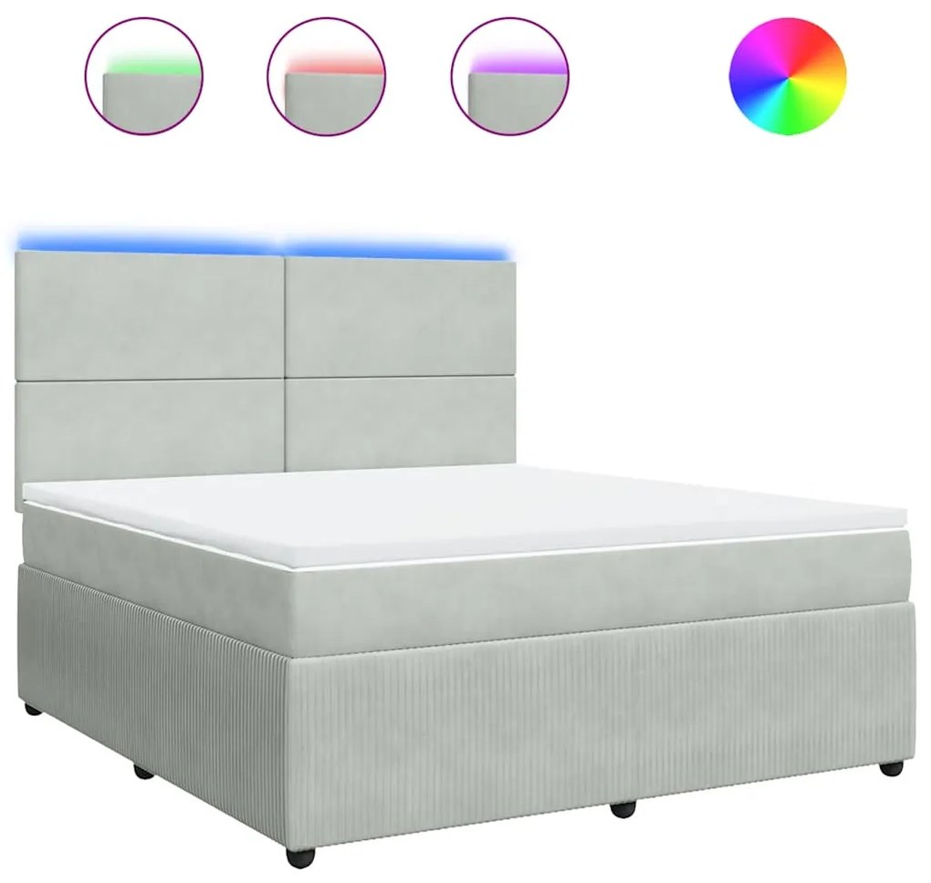 vidaXL Κρεβάτι Boxspring με Στρώμα Ανοιχτό Γκρι 180x200 εκ. Βελούδινο