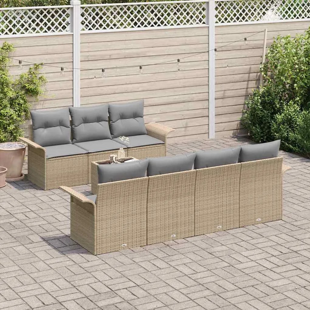 vidaXL Σετ Καναπέ Κήπου με μαξιλάρι 8 pcs Μπεζ, Γκρι 55 x 55 x 37 εκ